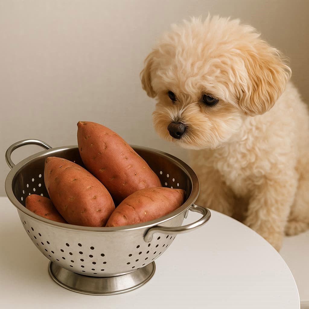 고구마를-바라보고-있는-강아지