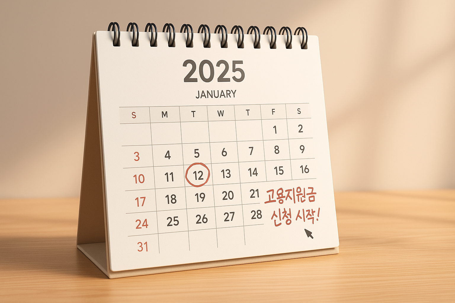2025년 달력에 고용지원금 신청 마감일이 표시되어 있는 이미지