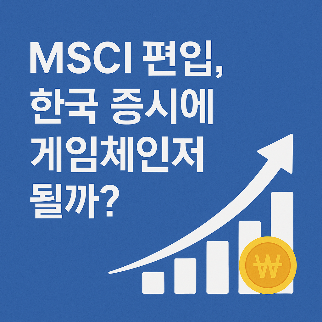 MSCI 편입과 한국 증시 변화를 묻는 그래픽 스타일 이미지