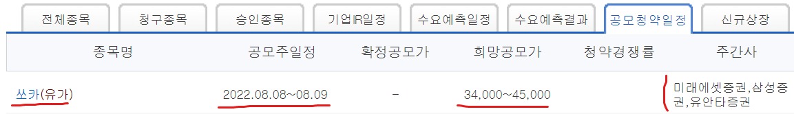 쏘카 공모주 청약일정