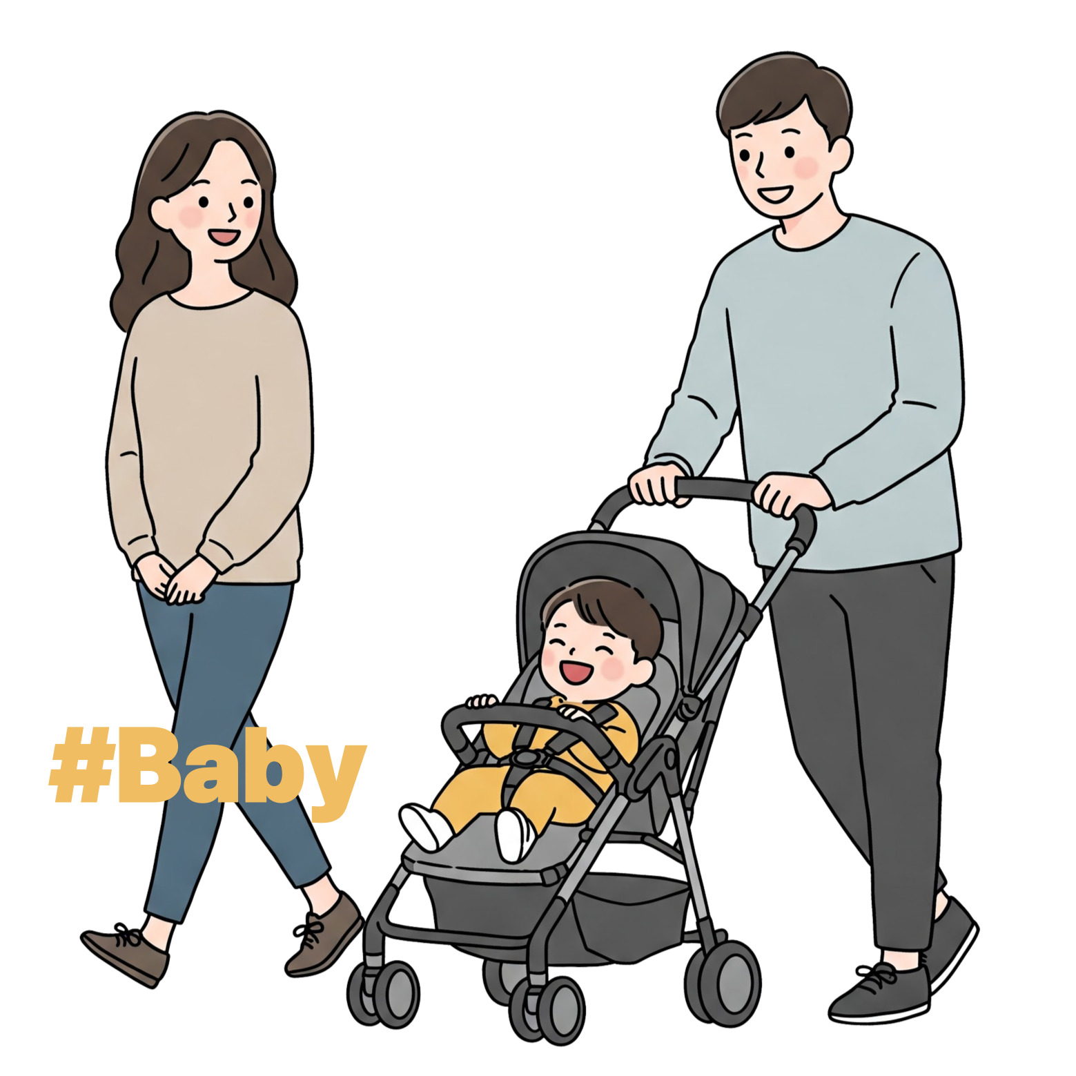 유모차를 끌고 있는 부모님 이미지