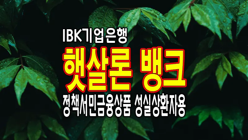 IBK기업은행 햇살론 뱅크 이용조건 금리 한도 알아보기