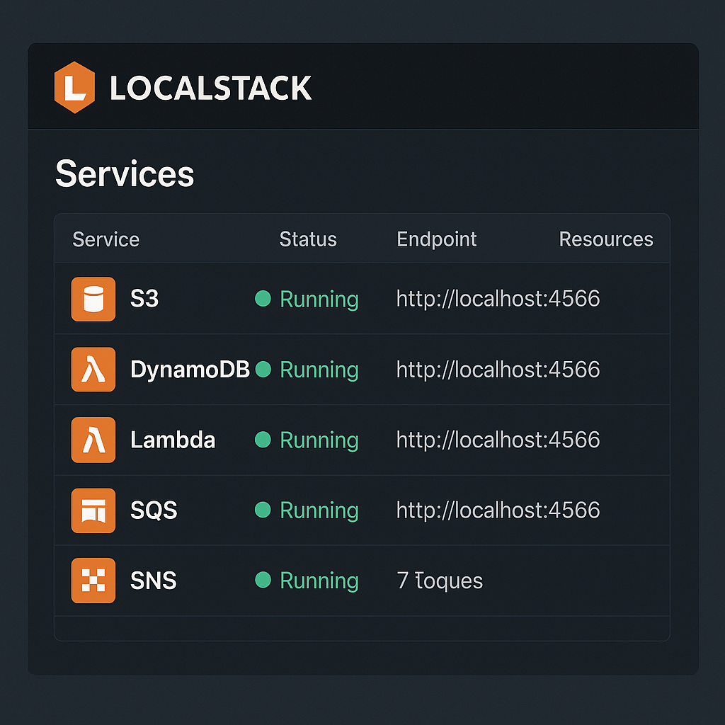 LocalStack 서비스 대시보드 스크린샷