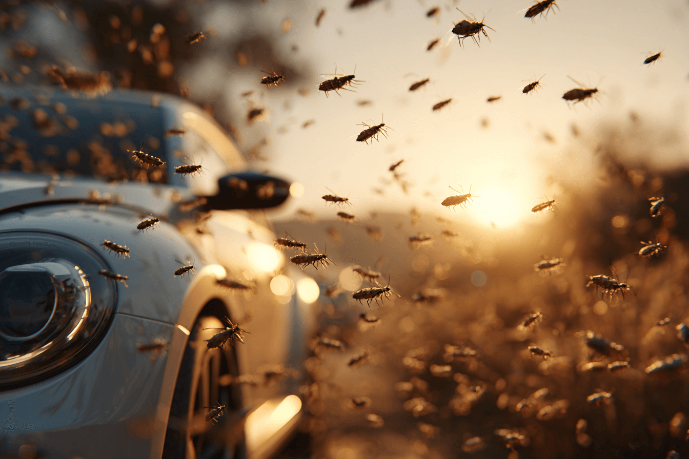 차량-앞을-날고-있는-수백마리의-벌레-이미지