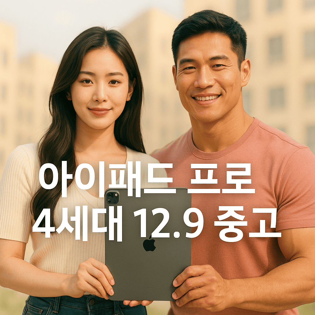 밝고-화사한-도시-배경에서-한국인-청년과-중년남성이-아이패드-프로-4세대-12.9를-함께-들고-미소짓고-있는-모습-따뜻한-색감과-세련된-분위기