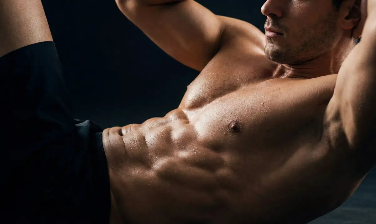 외복사근과 복직근이 강하게 수축되는 모습