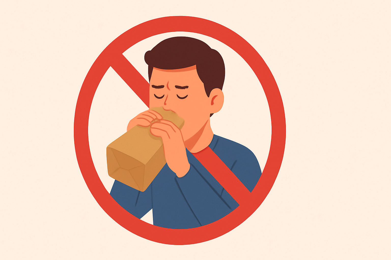 종이봉투를 이용한 호흡법을 금지하는 일러스트
