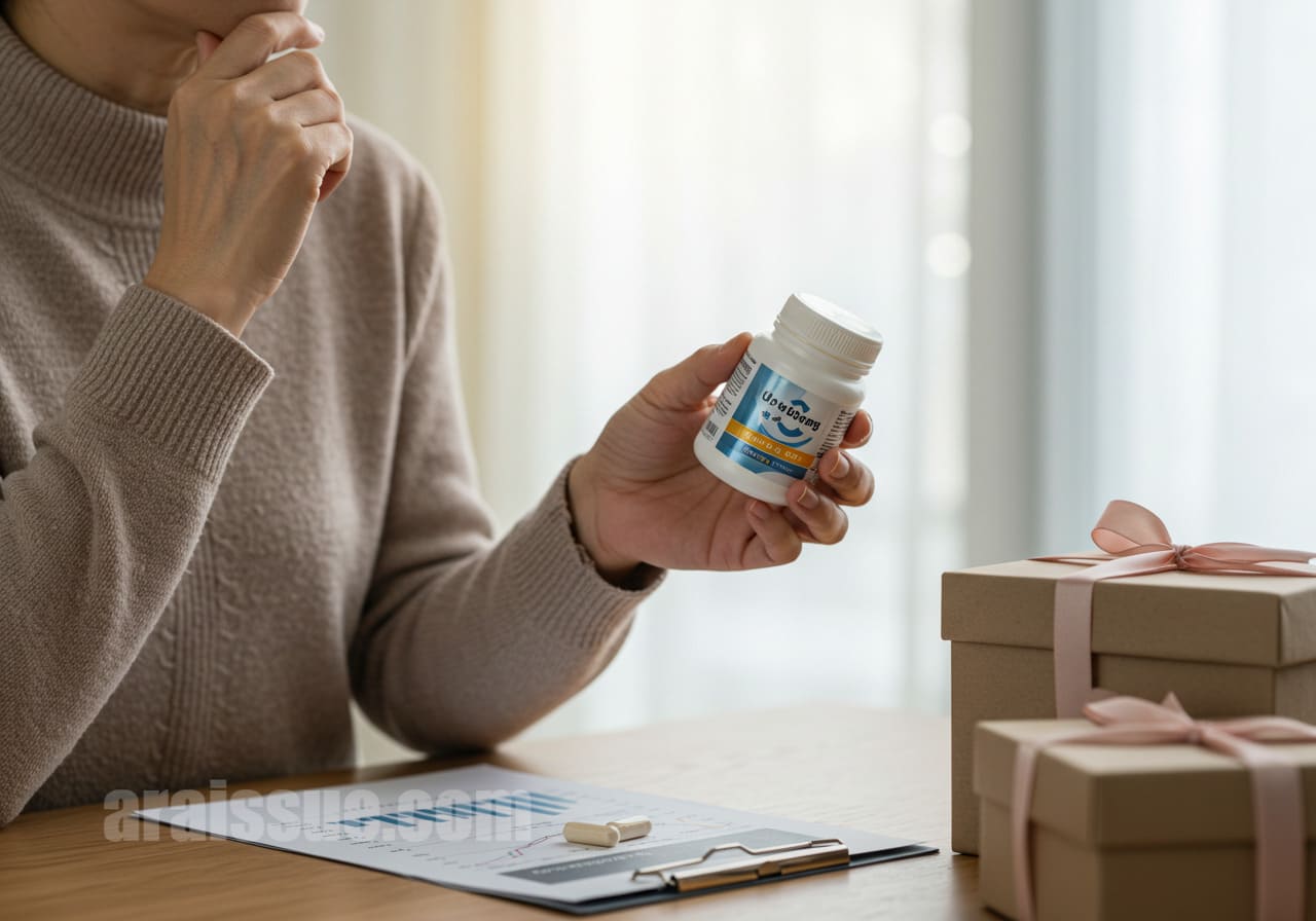 고령층 부모님을 위한 실질적인 건강 관리 선물을 고르는 한국인 모습