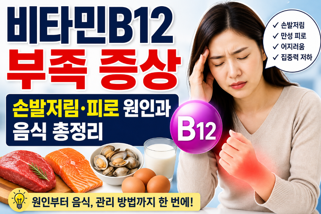 비타민B12 부족 증상｜손발저림&middot;피로 원인과 음식 총정리