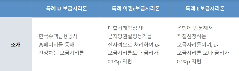 특례보금자리론 종류