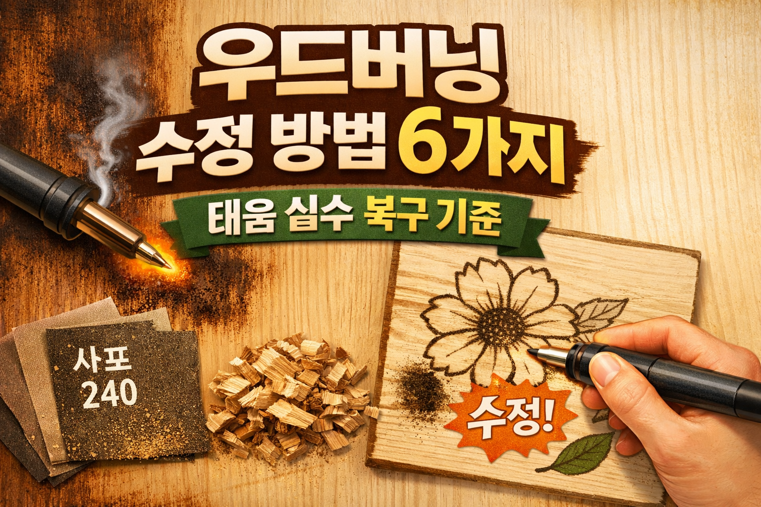 초보도 가능한 우드버닝 수정 방법 6가지 -태움 실수 복구 기준