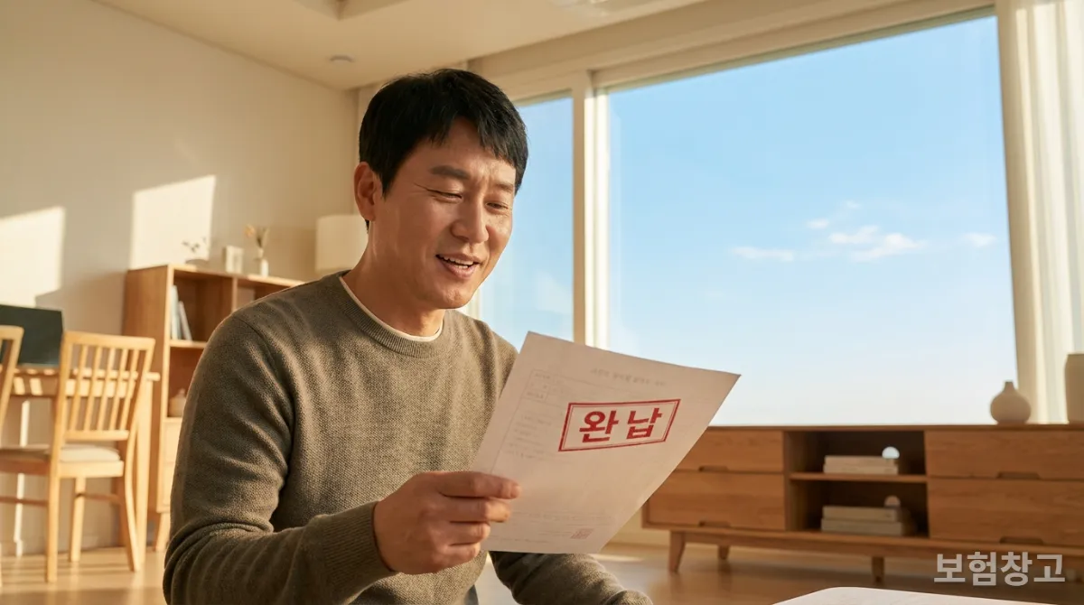 보험료 감액 완납 후 안도하는 한국인 남성