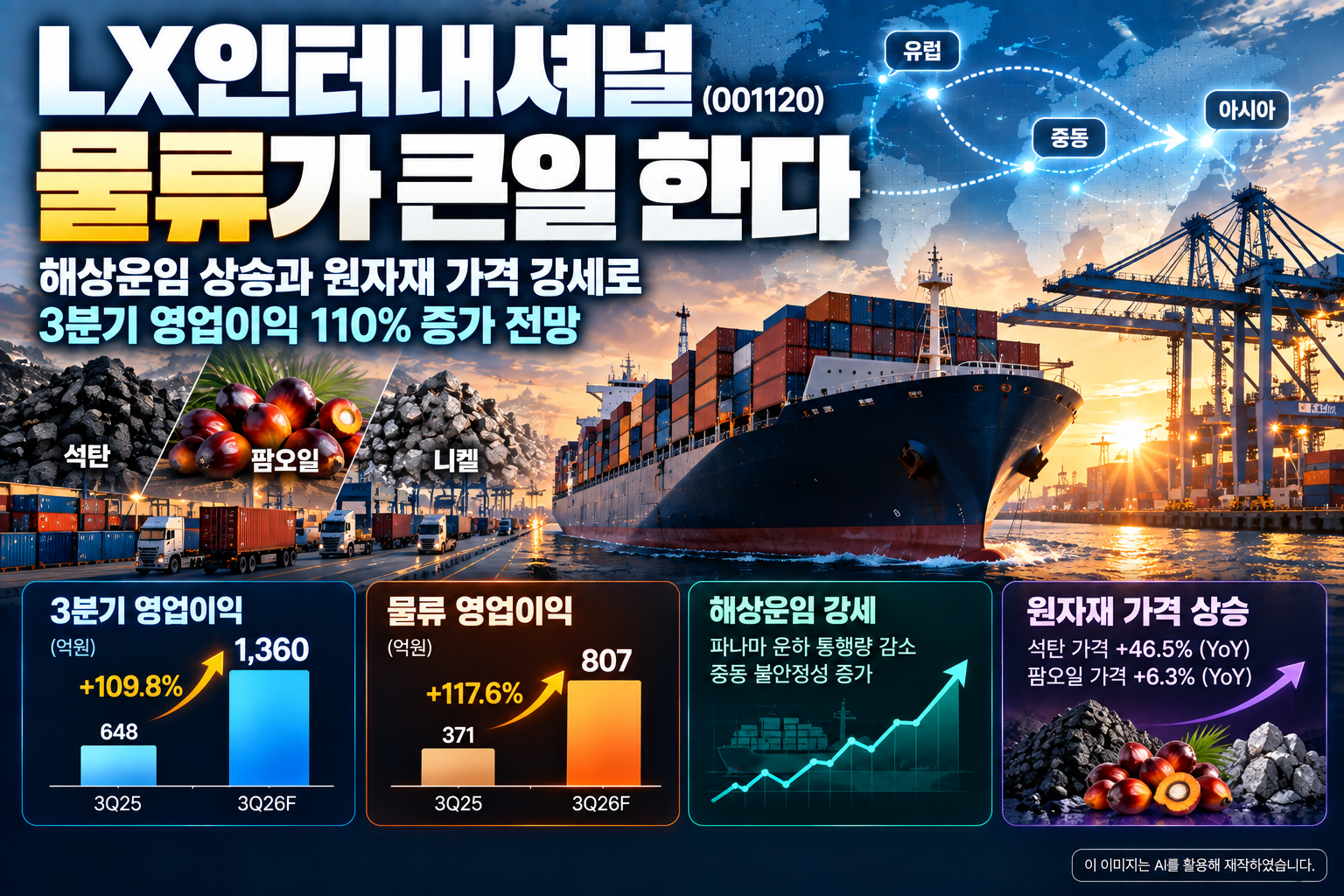 LX인터내셔널 물류 실적 개선과 해상운임 상승, 석탄&middot;팜오일 등 원자재 가격 전망
