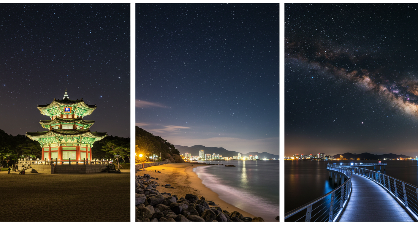 강원도 속초 영금정, 강릉 안목해변, 춘천 소양강스카이워크의 밤하늘 야경