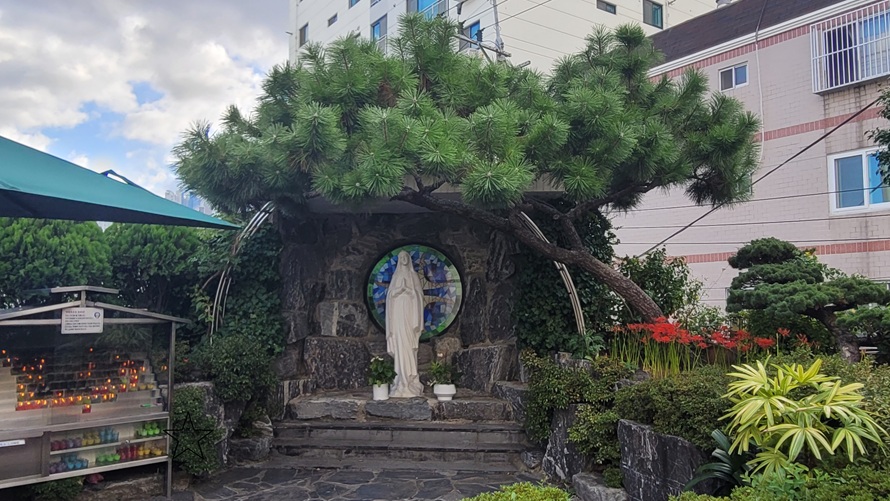 부산 사직성당 성모동산 성모상 사진