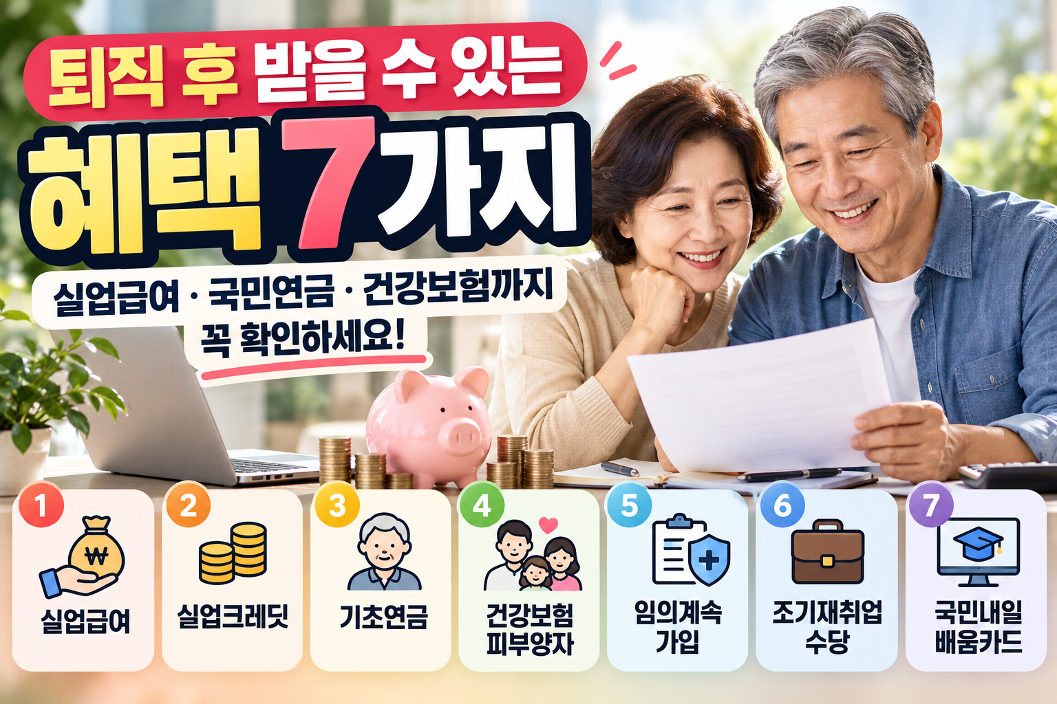 퇴직 후 받을 수 있는 혜택 7가지 실업급여 국민연금 건강보험 신청방법