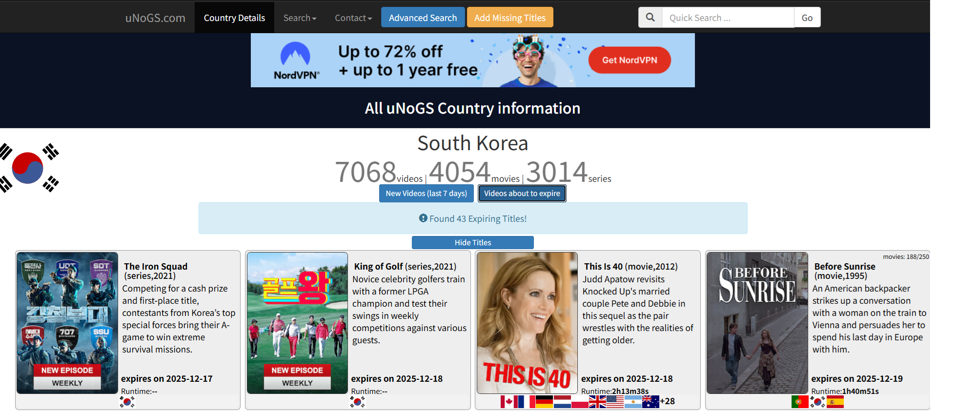 넷플릭스 검색 unogs.com Contry Details Videos about to expire