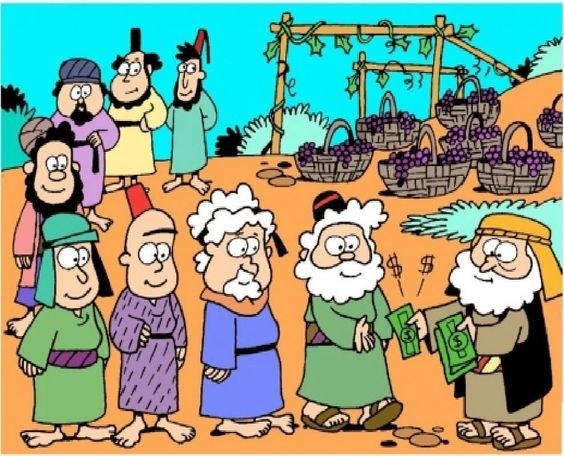 포도원 품꾼들이 삯을 받는 사진