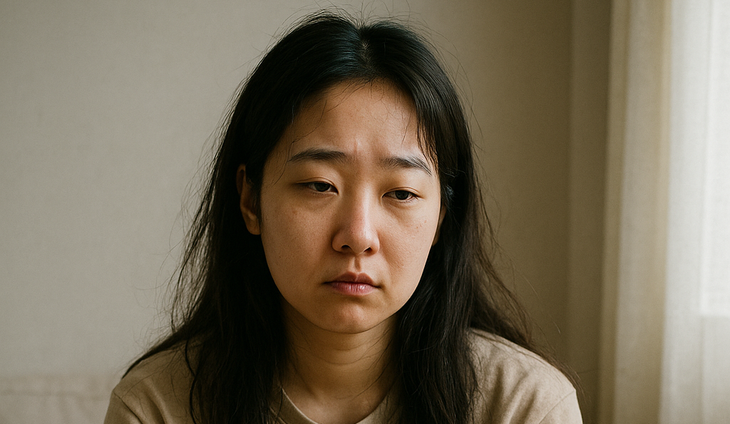 무기력하게 앉아 있는 여성