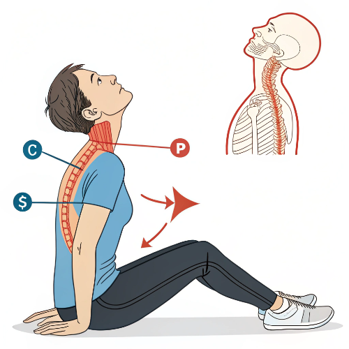 목 디스크로 인해 고개를 뒤로 젖히고 있는 모습의 이미지