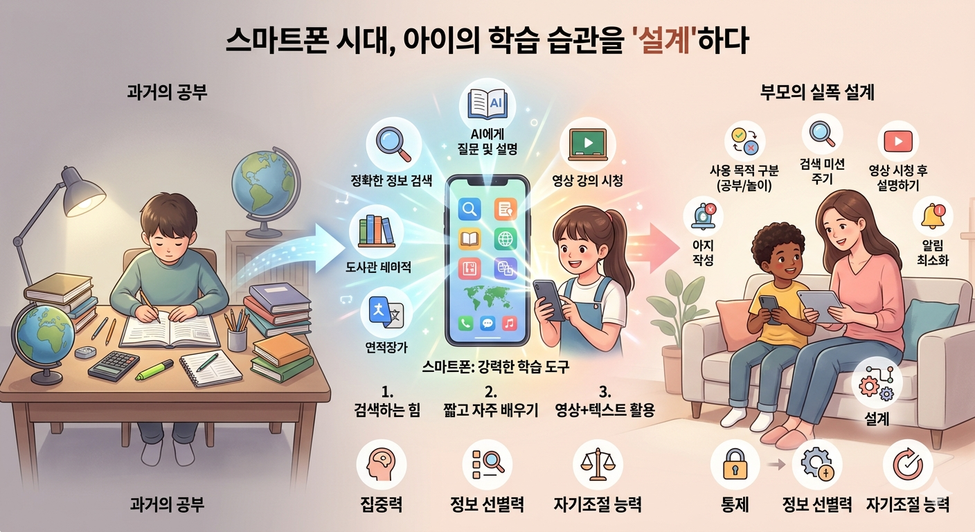 스마트폰으로 학습하는 아이의 모습