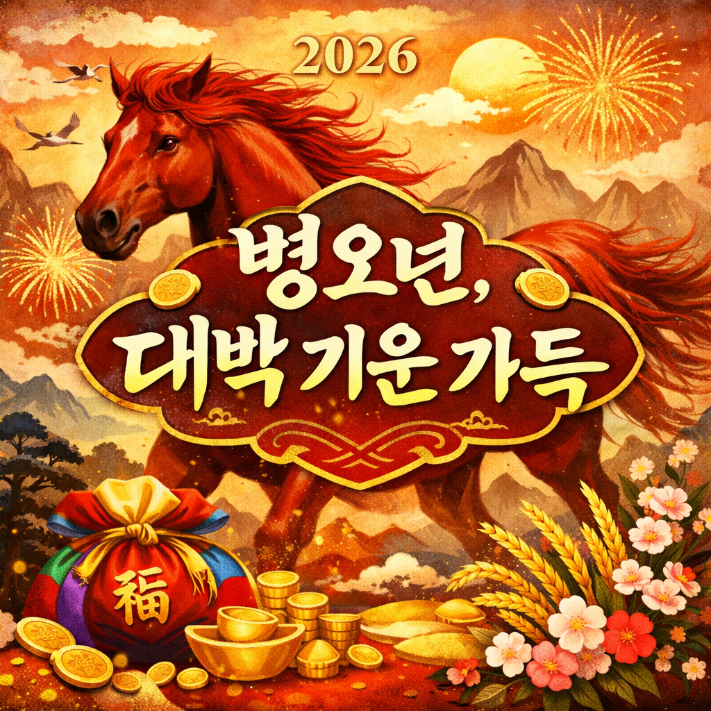병오년 대박 기운 가득, 2026 붉은 말 재물 상징 이미지