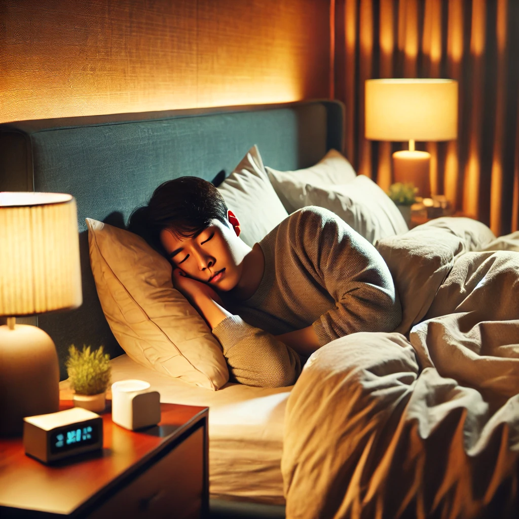 편안한 분위기의 침실에서 깊이 잠든 사람의 모습