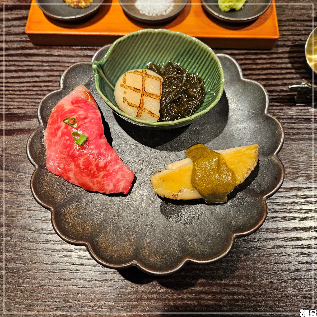 인천-송도-한우-오마카세-특우-한입거리-한우초밥-관자-전복