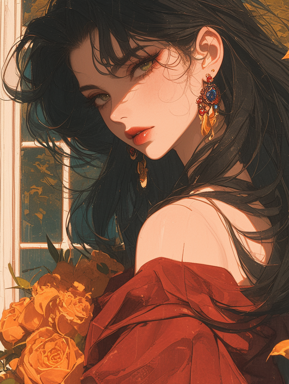 Black-hair-Red-lipstick-and-Lily