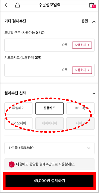 주문정보 입력·결제 화면