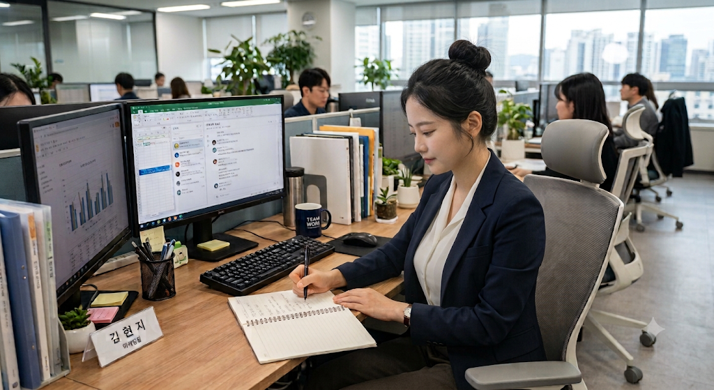 업무 우선순위를 메모하는 직장인