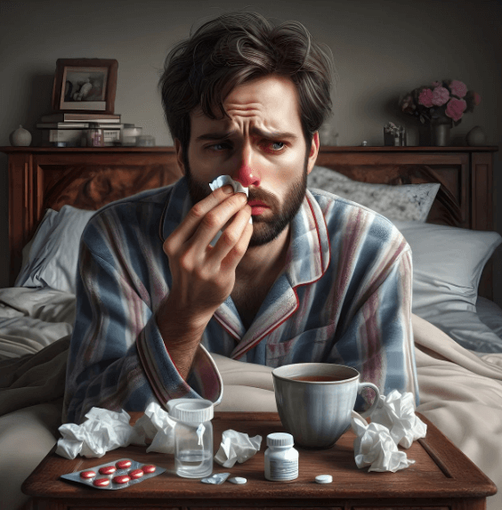 감기 걸린 남성