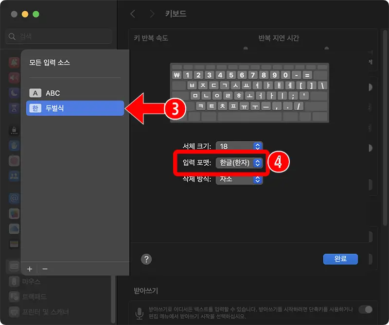 변환된 한자가 표시되는 방식 설정