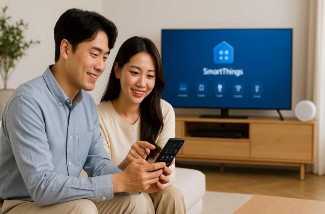 앱을 통해 생태계 중심 스마트홈을 제어하는 모습
