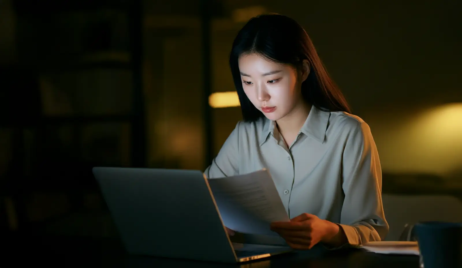 문서를 교정하는 여성