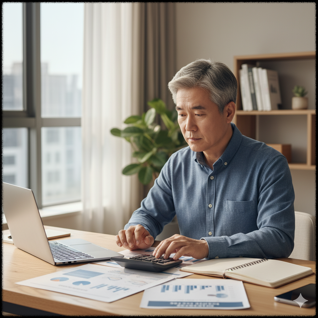 은퇴 소득을 계산하는 50대 남성의 모습