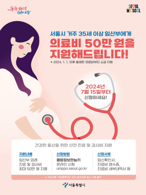 서울시 35세 이상 임산부 의료비 지원 정부 정책 발표 안내