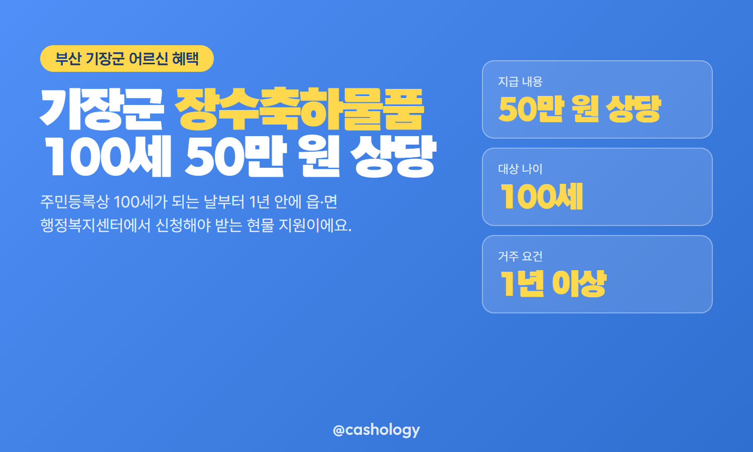 기장군 장수축하물품 50만 원 상당 지급 안내
