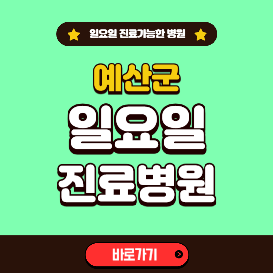 예산군 일요일 진료 가능한 병원 ❘ 주말 문여는 곳 총정리 (소아과, 내과, 안과, 치과, 피부과, 정형외과, 산부인과)