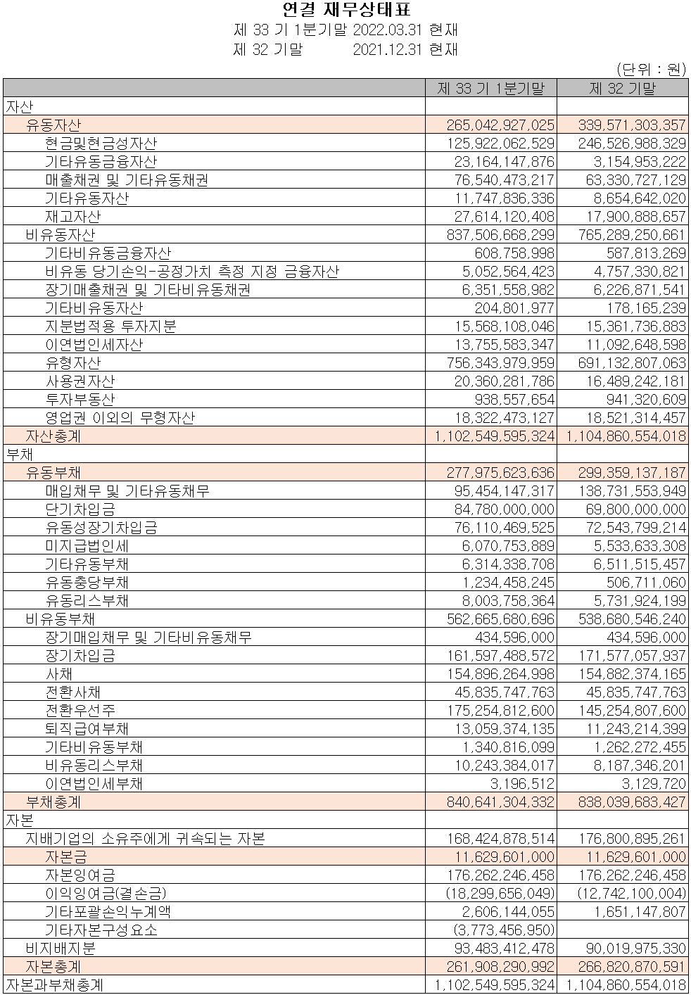 네패스 - 재무상태표