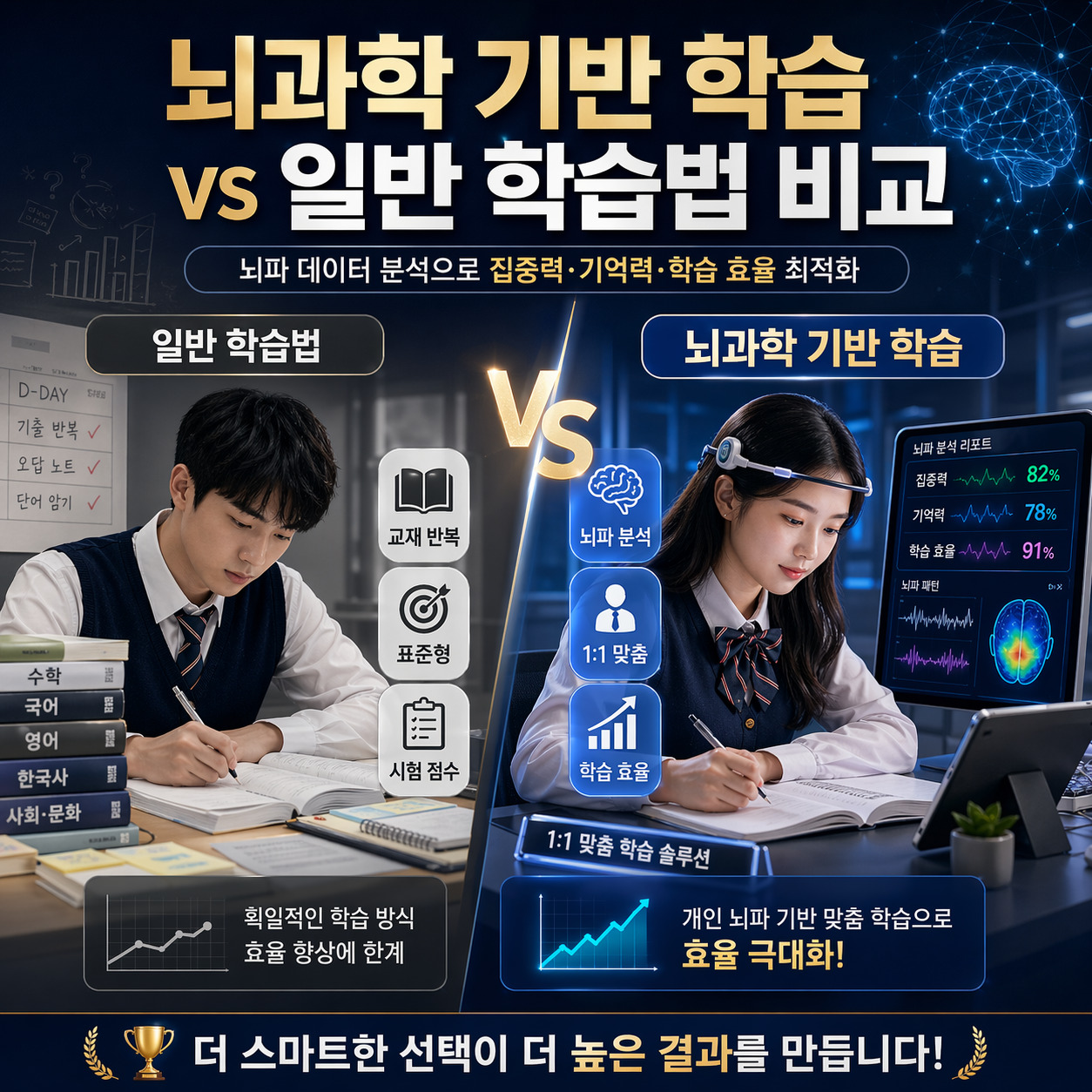 뇌과학 기반 학습 vs 일반 학습법 비교