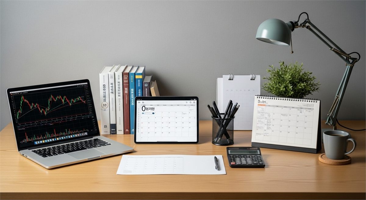 공모주 준비 분위기의 책상 전경 
