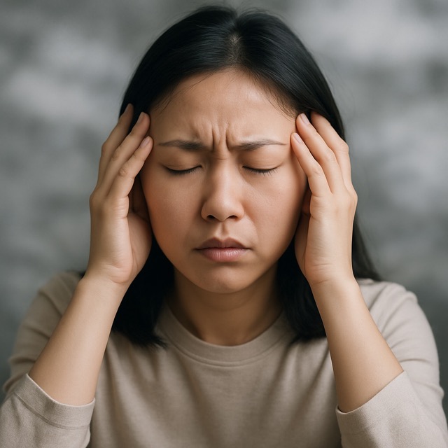 스트레스로 인한 시야 혼란과 눈의 피로를 겪고 있는 여성(출처: 자체제작)