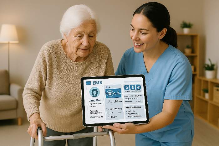 요양보호사가 노인요양시설에서 어르신을 돌보는 전문적인 모습