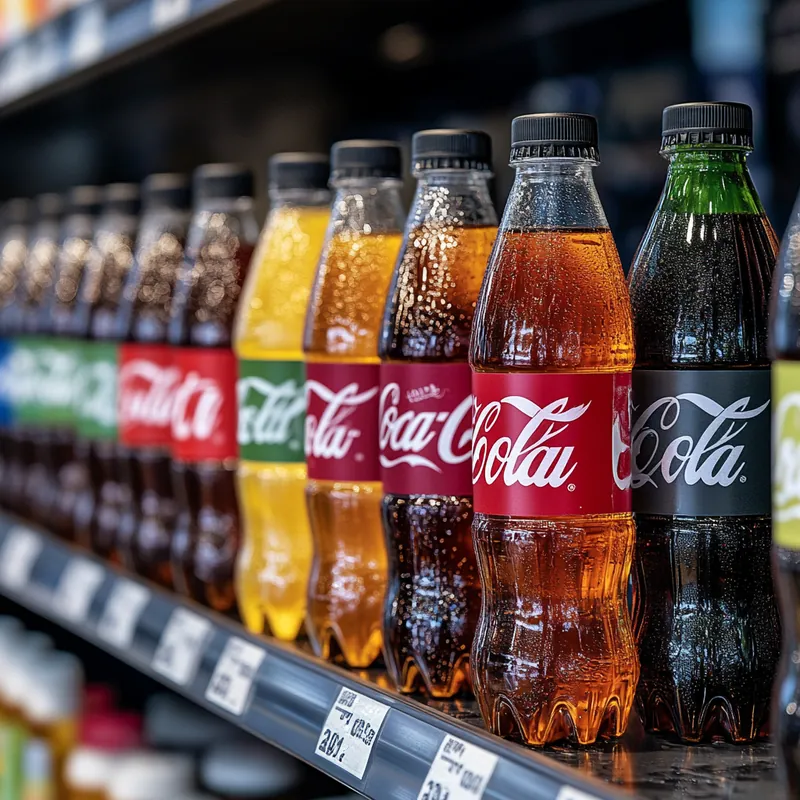 2025년 제로 콜라 판매순위와 다양한 브랜드(코카콜라 제로, 펩시 제로슈거, 부르르, 815)가 편의점 진열대에 정렬되어 있어 비교 분석, 트렌드, 베스트셀러, 다양한 제로 칼로리 음료 이미지