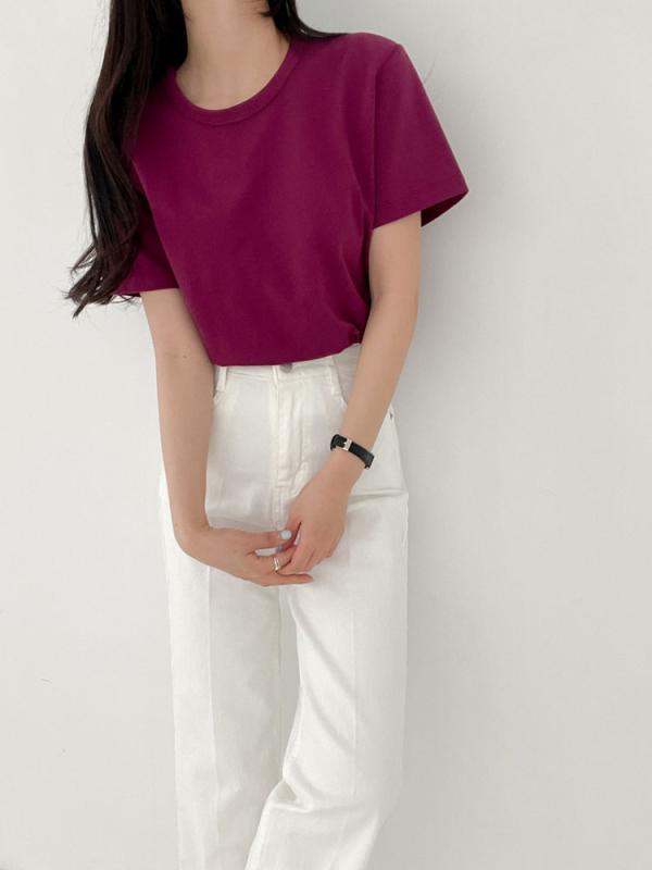 더보느 포크 탄탄 코튼 반팔 티셔츠