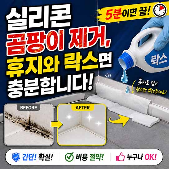 실리콘 곰팡이 제거, 휴지와 락스면 충분합니다.