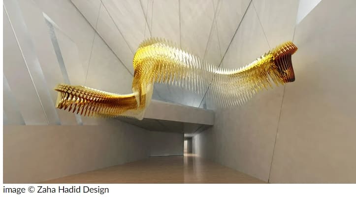 새로운 자하 하디드 x SLAMP 조명 조각 New zaha hadid x SLAMP lighting sculpture undulates and warps across space