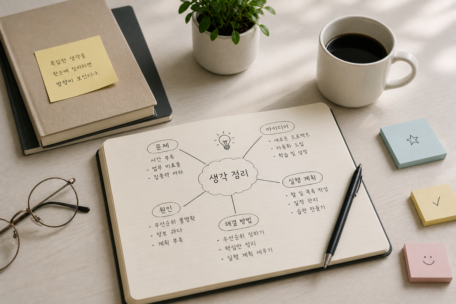AI로 정리된 메모를 보며 생각을 정리하는 모습