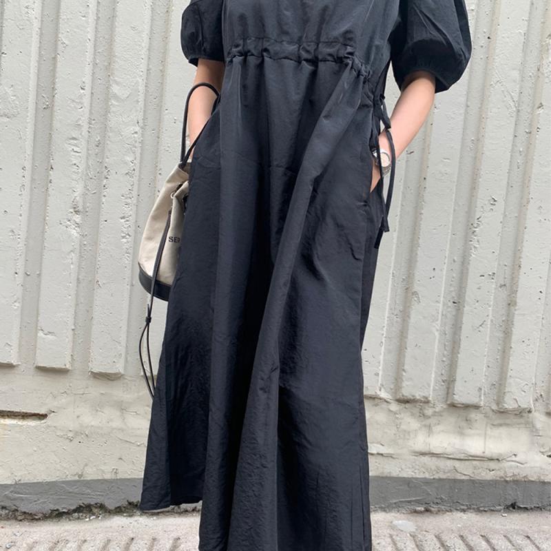 바스락원피스 반팔 롱 퍼프소매 뱃살커버 맨투맨 프라다원단 아노락 원피스